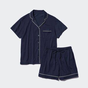 AIRism Cotton Pajamas, Short Sleeve, Navy, Small
